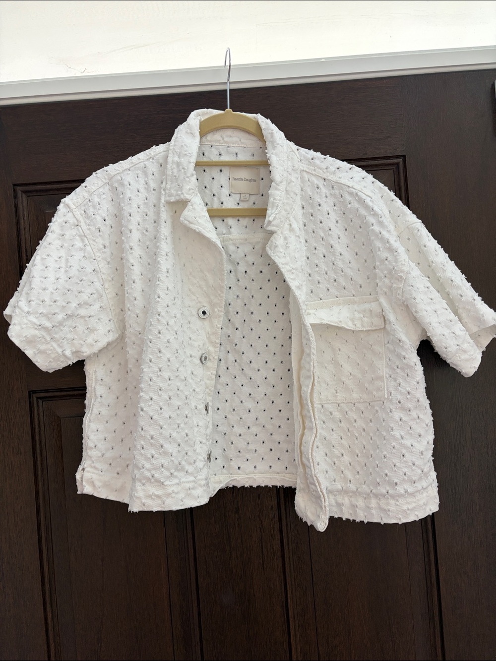 Favorite Daughter White Eyelet Short-Sleeve Jean Jacket